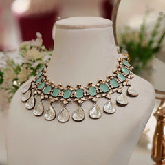 Mallika Mint green Polki Necklace Set