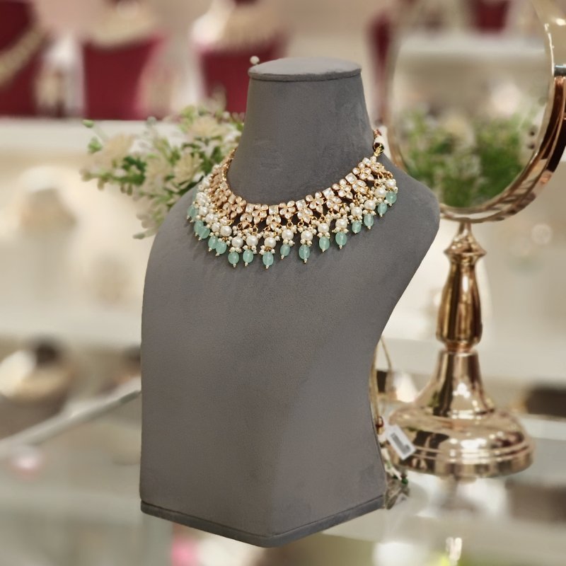 Anika mint green Kundan Set