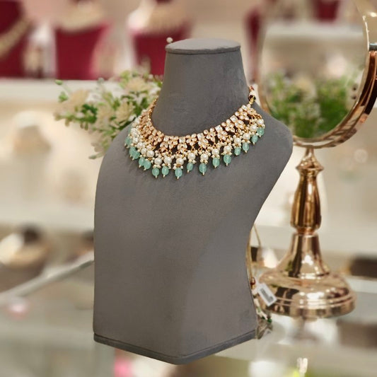 Anika mint green Kundan Set