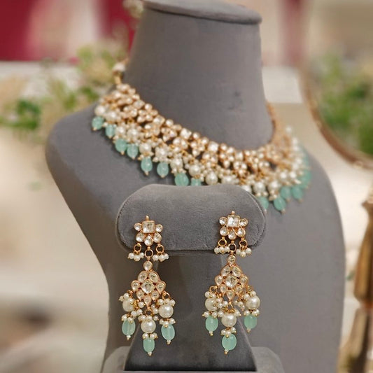 Anika mint green Kundan Set