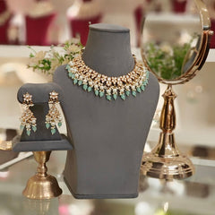 Anika mint green Kundan Set