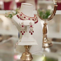 Sneha Red Polki Neckline Set