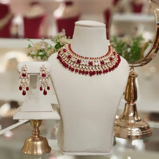 Sneha Red Polki Neckline Set