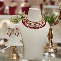 Sneha Red Polki Neckline Set