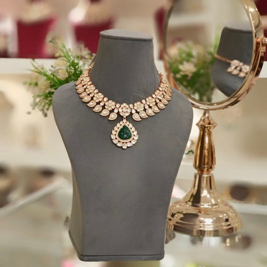 Sabaa Green Polki Neckline Set