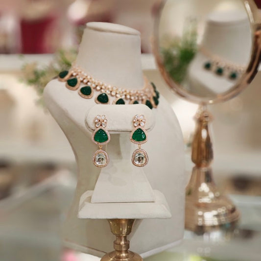 Bhavin Green Polki Set