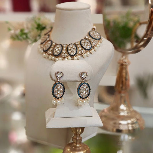 Aradhya Blue Polki Necklace Set