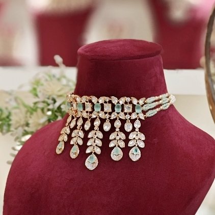 Harini Mint green Polki Choker Set