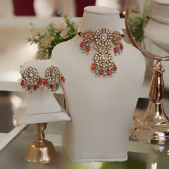Ruhi Paachi Kundan Set (Peach, Sea Green)