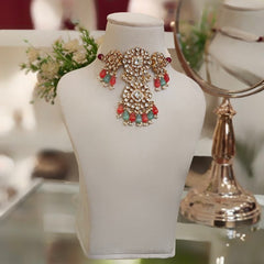 Ruhi Paachi Kundan Set (Peach, Sea Green)