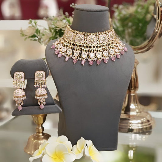Poornima pink enamaled choker set