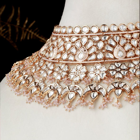 Pratiksha Polki Neckline Set (Pink)