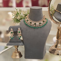 Sneha Green Polki Neckline Set