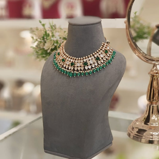 Sneha Green Polki Neckline Set