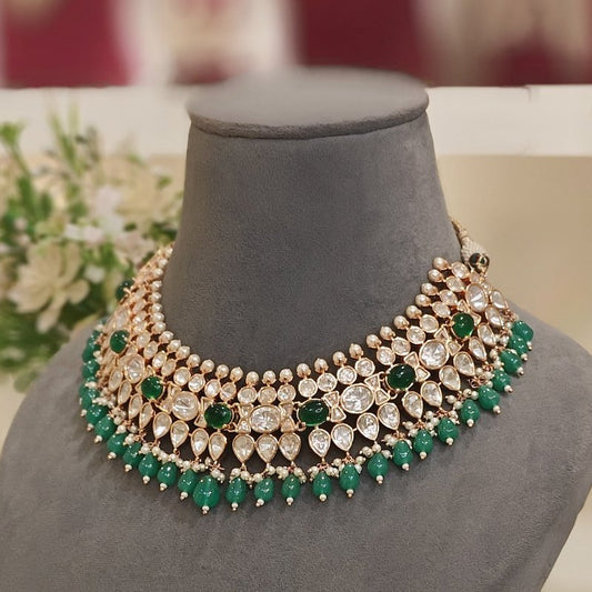 Sneha Green Polki Neckline Set