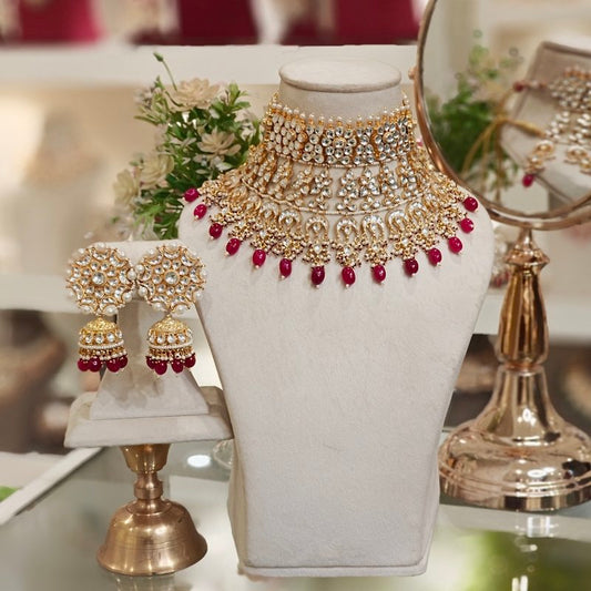 Banmala bridal kundan set (Ruby)