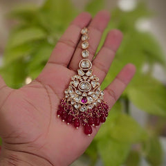 Aadal Maroon Polki Maangtikka