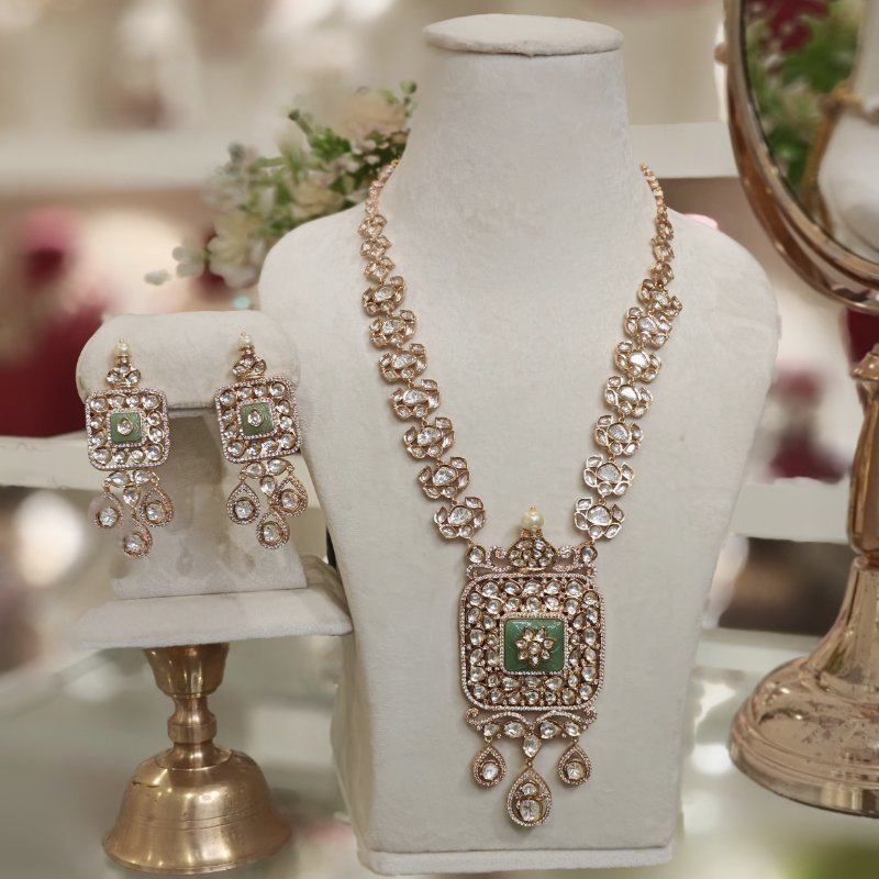 Avneet long Polki Set (Mint Green)