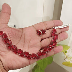 Amera Transparent Ruby coloured necklace set