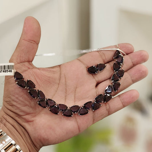 Amera Purple gem stone necklace set
