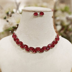Amera Transparent Ruby coloured necklace set