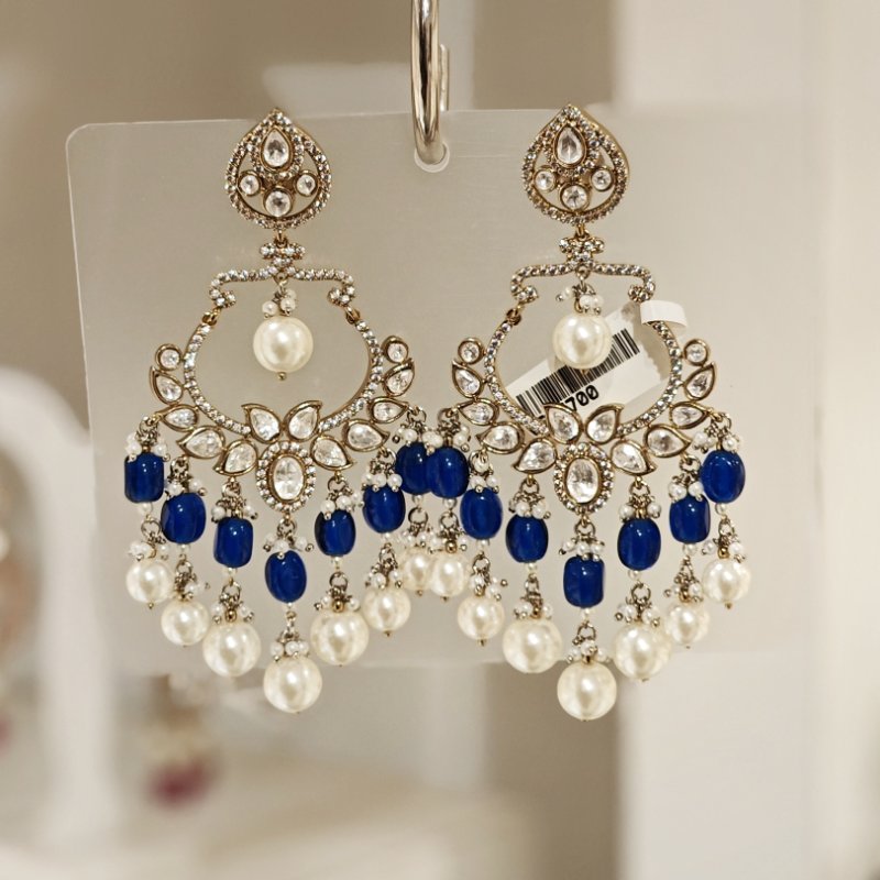 Anjana Blue polki danglers