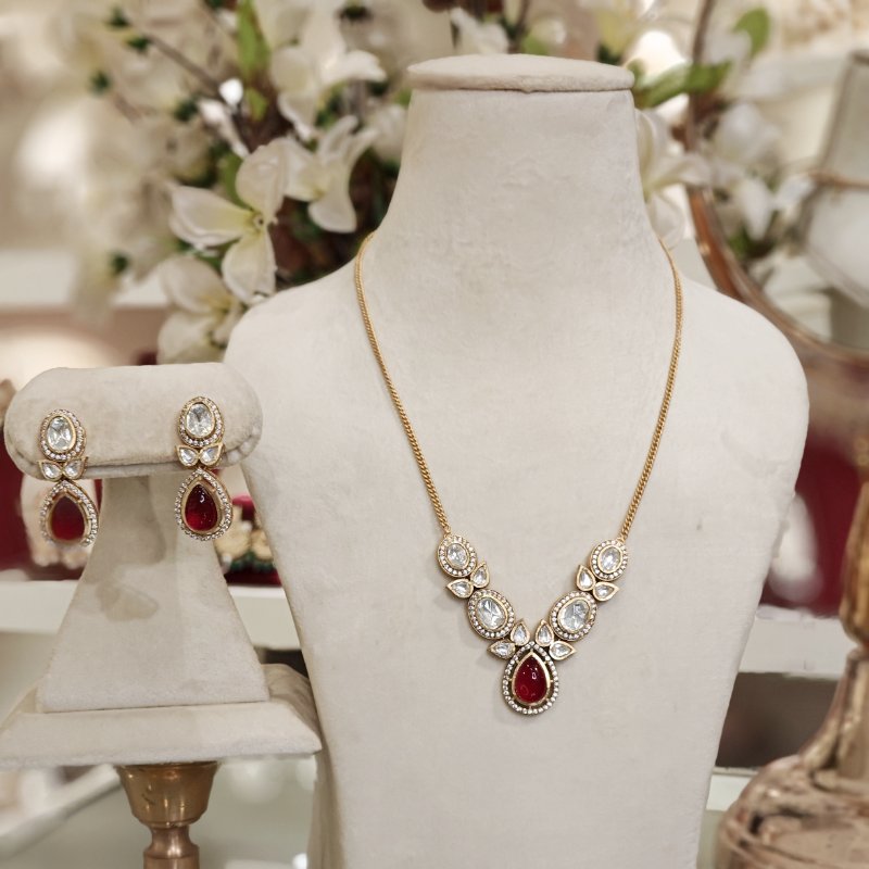 Charming Polki chain Set (Pink)