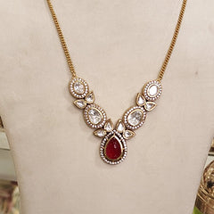 Charming Polki chain Set (Pink)