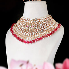 Mrignayni Ruby Polki Neckline Set