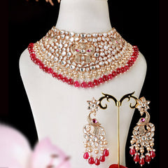 Mrignayni Ruby Polki Neckline Set