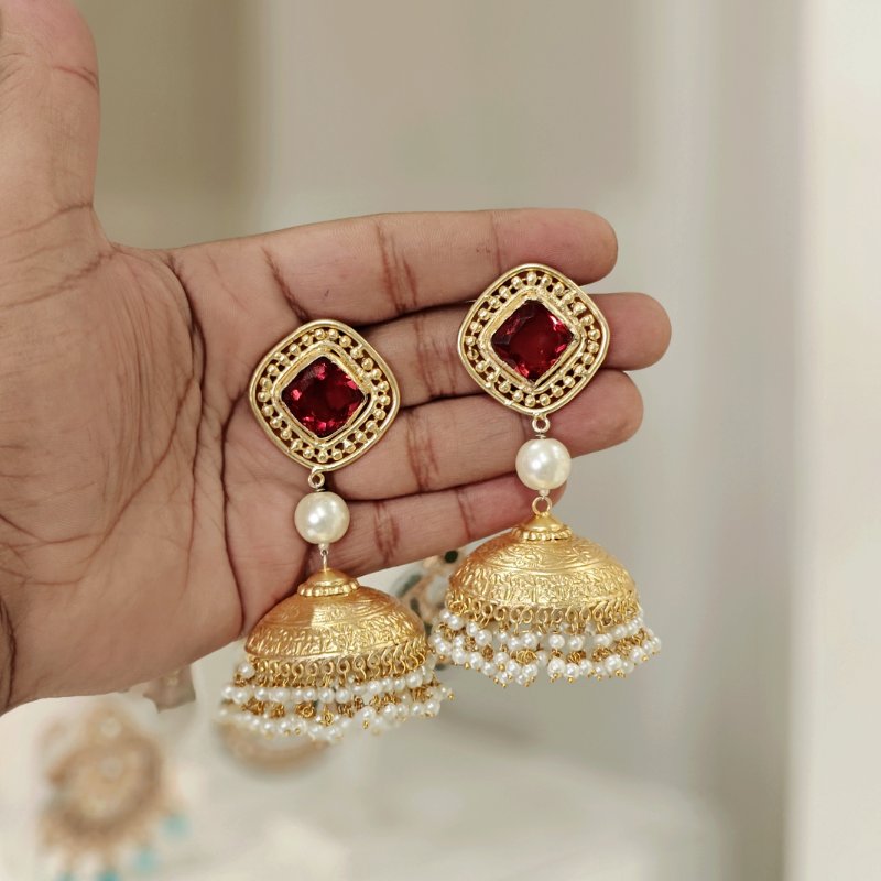 Meeraki Heritage jhumka (Gerua, Maroon)