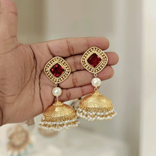 Meeraki Heritage jhumka (Gerua, Maroon)