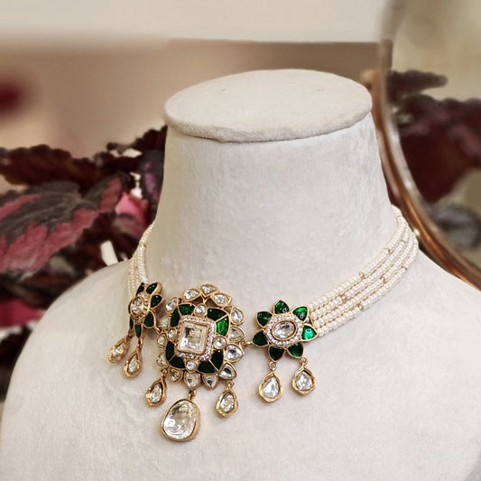 Devika polki choker set (Emerald green)