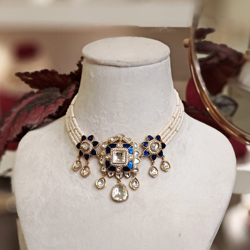 Devika polki choker set (Royal Blue)