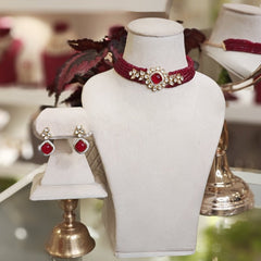 Arunimaa ruby red Choker Set