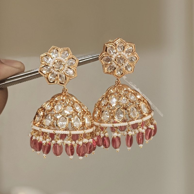 Ashima polki jhumka (Rose Pink, Wine)