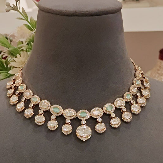 Reeva Polki Neckline Set (Golden, White)