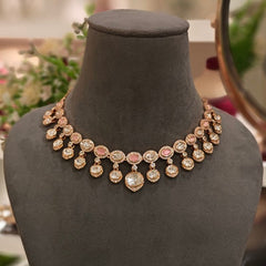 Reeva Polki Neckline Set (Pink)