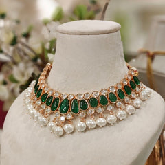 Rangoli emerald green polki set