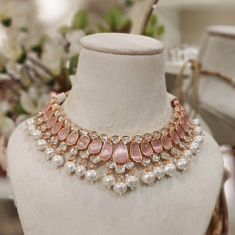 Rangoli pink polki set