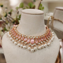 Rangoli pink polki set