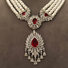 Revah Pendent Set (pearl, Ruby Red)