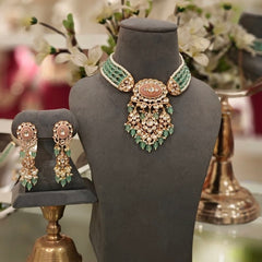 Aaryash Pink and mint green Polki Set