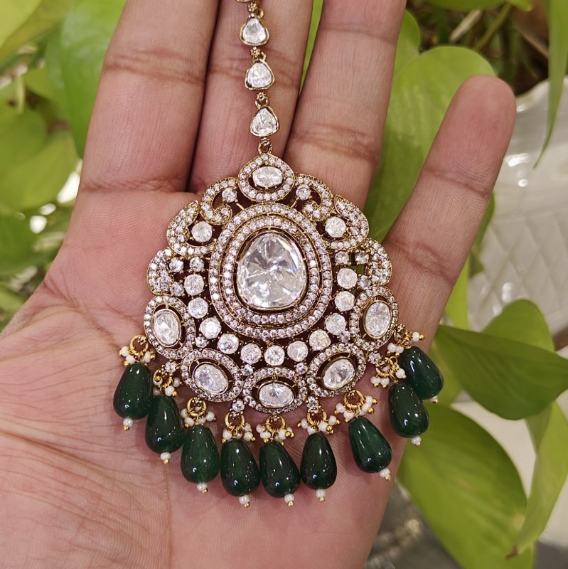 Anamika Moissanite polki Tikka (Green)