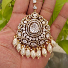 Anamika Moissanite polki Tikka (White pearl )