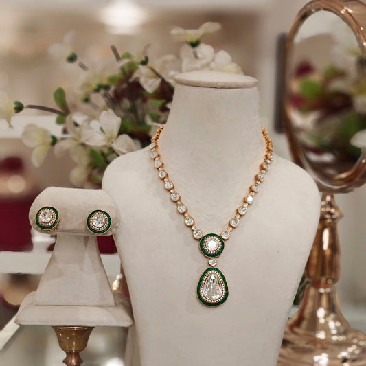 Aapsara Moissanite Polki Necklace set (green)
