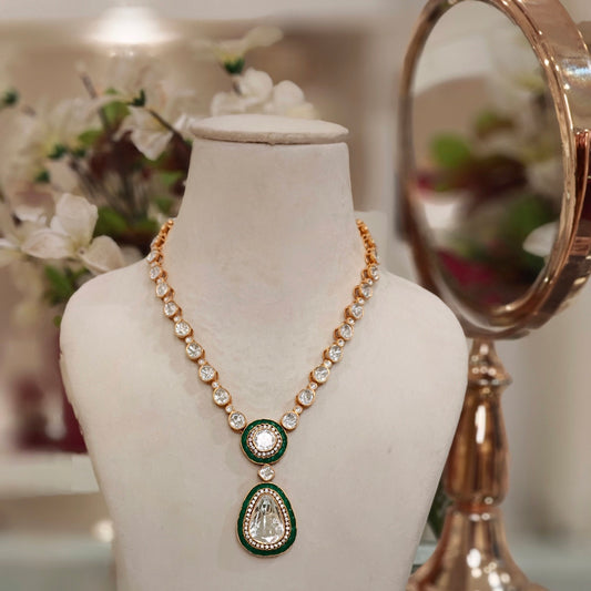 Aapsara Moissanite Polki Necklace set (green)