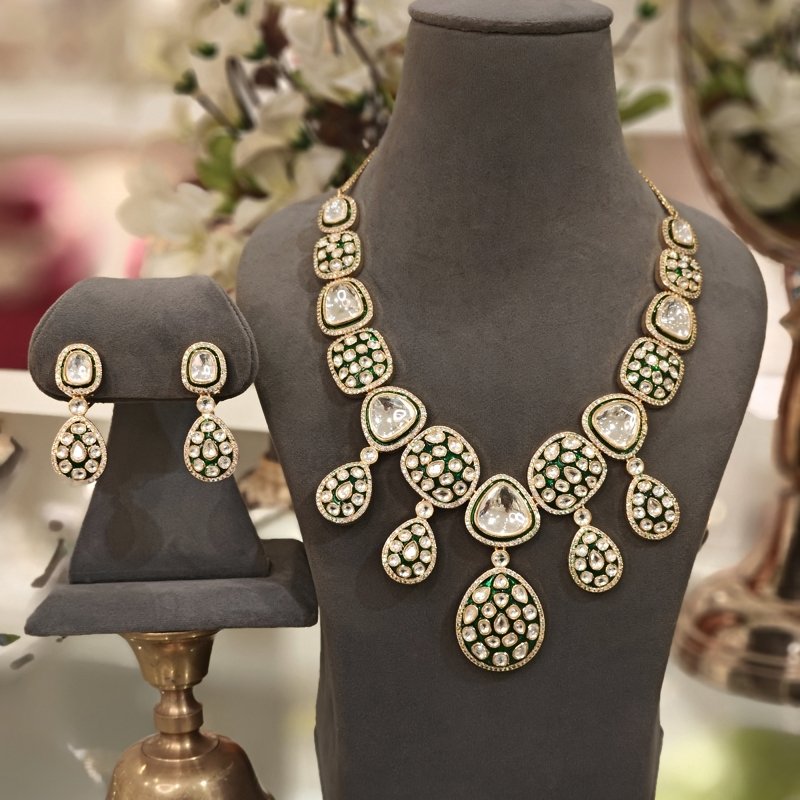 Renuka long polki set (Emerald green)