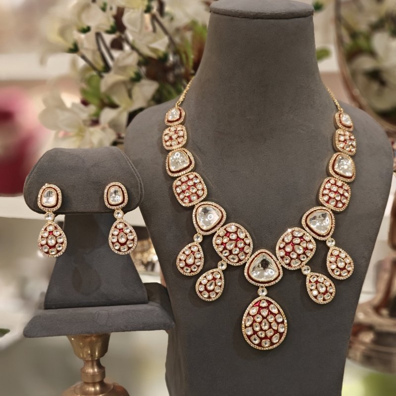 Renuka long polki set (Red)