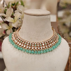 Gauhar mint green Neckline Set